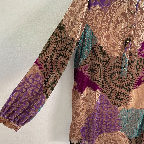 Spiegel Womens 10 Velvet Burnout Tunic Top Patchwork Long Sleeve Shirt Blouse - Picture 10 of 12